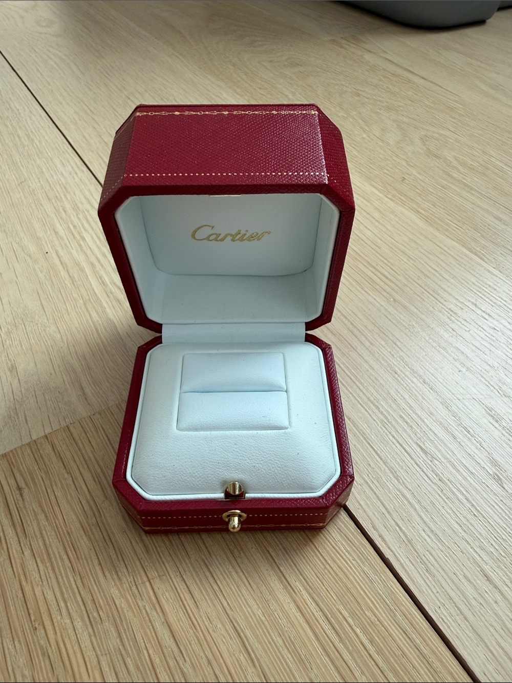 Cartier Red and White Ring Presentation Box with Gold Accent